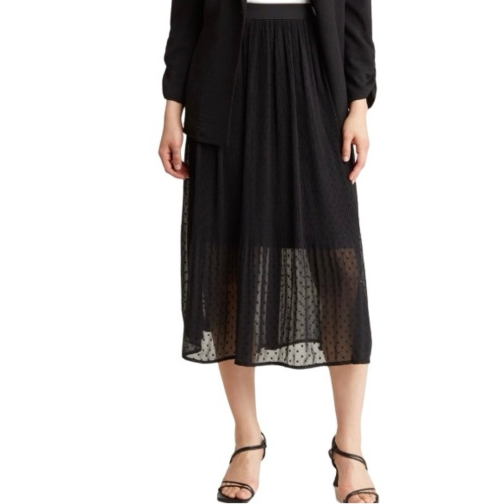 Adrianna Papell Clip Dot Pleat Skirt Size Large Black